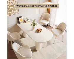 Eettafel Modern Minimalistisch Crème-Wit 160x80 cm – Rechte Tafel met Afgeronde Hoeken en Kolompoten – 4 tot 8 Personen – Design Eetkamertafel, Keukentafel of Woonkamertafel – Duurzaam & Krasbestendig – HomeByNicole