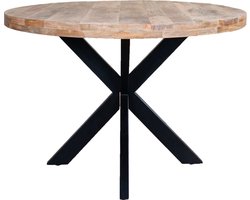Eettafel Moos ø120 cm - Mangohout - Rond - Industrieel - 4 personen - keukentafel