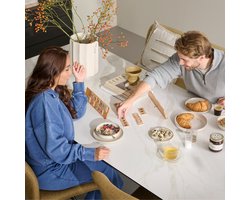 Eettafel Nyborg - MDF / HPL Finish Met Marmerlook Decor - Wit - 220 x 76 x 100 cm (BxHxD)