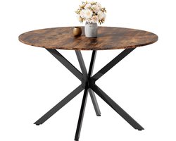 Eettafel - Ø 120 cm - Rond Industrieel Design - met Stevige X-poten - Hout en Metaal - Vintage Bruin