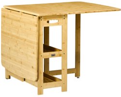 Eettafel, opklapbare tafel, eettafel, keukentafel met opbergvakken, verstelbare poten, bamboe, natuurlijk hout, 149,5 x 80 x 73,5 cm