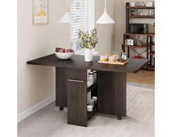 Eettafel Opvouwbaar - 120x60x75cm - Uitschuifbare Keukentafel met Drop Leaf en 6 Wieltjes - Ruimtebesparend voor 2 Personen - 2 Lagen Opbergrekken - Voor Eetkamer of Woonkamer - Walnootkleur