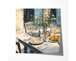 Eettafel Oranje Stilleven - Poster 70x70 cm vierkant Sfeervolle wanddecoratie voor woonkamer en slaapkamer - Premium papier - Zonder lijst