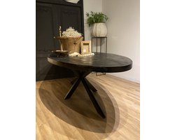Eettafel ovaal 160x90 cm mangohout ZWART