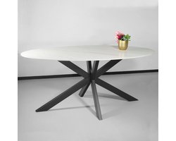 Eettafel ovaal 180cm Figo marmerlook wit ovale tafel steen