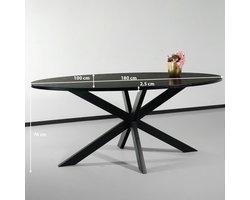 Eettafel ovaal 180cm Rato zwart ovale tafel MDF eetkamertafel