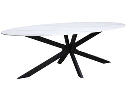 Eettafel ovaal 210cm Figo marmerlook wit ovale tafel