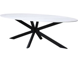 Eettafel ovaal 210cm Figo marmerlook wit ovale tafel steen