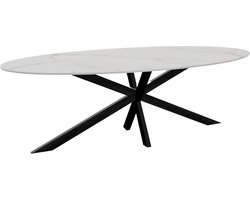 Eettafel ovaal 235cm Figo marmerlook wit ovale tafel