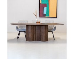 Eettafel Ovaal 300cm - Donkerbruine Tafel - Mangohout - Japandi Stijl - Eettafel Ava - Giga Meubel