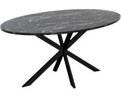 Eettafel Ovaal - Eetkamertafel Design - Gezellig Tafelen - Marmerlook Blad - 160cm Lengte - Zwart