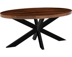Eettafel ovaal mangohout 160cm James bruin ovale industriële tafel duurzaam mango eetkamertafel