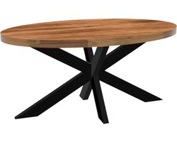 Eettafel ovaal mangohout 160cm James lichtbruin ovale industriële tafel duurzaam mango eetkamertafel