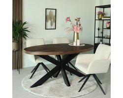 Eettafel ovaal mangohout 160cm James walnoot bruin ovale industriële tafel duurzaam mango eetkamertafel