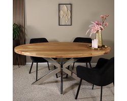 Eettafel ovaal mangohout 160cm Lucas lichtbruin met zilver