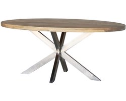 Eettafel ovaal mangohout 160cm Lucas lichtbruin met zilver duurzaam mangohout ovale tafel