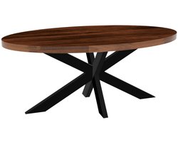 Eettafel ovaal mangohout 180cm James bruin ovale industriële tafel duurzaam mango eetkamertafel