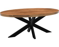 Eettafel ovaal mangohout 180cm James lichtbruin ovale industriële tafel duurzaam mango eetkamertafel