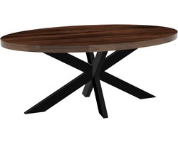 Eettafel ovaal mangohout 180cm James walnoot bruin ovale industriële tafel duurzaam mango eetkamertafel