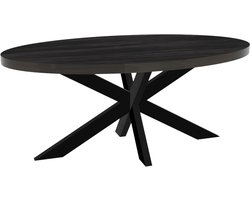 Eettafel ovaal mangohout 180cm James zwart ovale industriële tafel duurzaam mango eetkamertafel