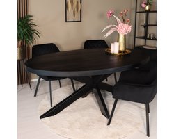 Eettafel ovaal mangohout 180cm James zwart ovale industriële tafel duurzaam mango eetkamertafel