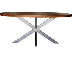 Eettafel ovaal mangohout 180cm Lucas bruin met zilver duurzaam mangohout ovale tafel