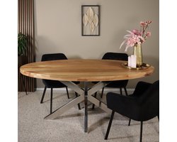 Eettafel ovaal mangohout 180cm Lucas lichtbruin met zilver