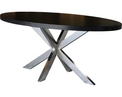 Eettafel ovaal mangohout 180cm Lucas zwart met zilver