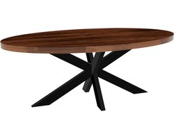 Eettafel ovaal mangohout 200cm James bruin ovale industriële tafel duurzaam mango eetkamertafel