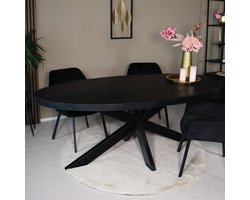 Eettafel ovaal mangohout 200cm James zwart ovale industriële tafel duurzaam mango eetkamertafel