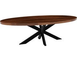 Eettafel ovaal mangohout 240cm James bruin ovale industriële tafel duurzaam mango eetkamertafel