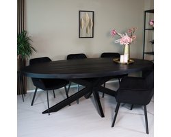 Eettafel ovaal mangohout 240cm James zwart ovale industriële tafel duurzaam mango eetkamertafel
