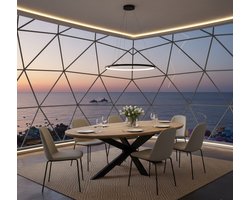 Eettafel Ovaal Mangohout Industrieel 160x90 cm met Zwarte Matrixpoot – Duurzame Massief Houten Ovale Eetkamertafel – Stoere Houten Tafel Naturel – Eettafel Aurora – Novihome