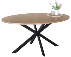 Eettafel ovaal visgraat 160cm Obie bruin ovale tafel MDF eetkamertafel
