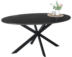 Eettafel ovaal visgraat 160cm Obie zwart ovale tafel MDF eetkamertafel