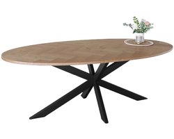 Eettafel ovaal visgraat 210cm Obie bruin ovale tafel MDF eetkamertafel