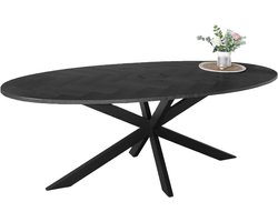 Eettafel ovaal visgraat 210cm Obie zwart ovale tafel MDF eetkamertafel