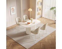 Eettafel ovaal wit beige 160 cm – Moderne design keukentafel & eetkamertafel – Stabiele houten tafel met afgeronde hoeken – Scandinavische eettafel voor keuken & woonkamer – HomeByNicole Luxe Oval Dining Table