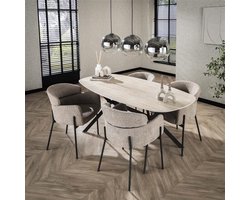 Eettafel Ovaal Wit Keramiek 180x90 cm | Modern Design Tafel Voor 6 Personen | Stevig Metaal Onderstel | Novihome