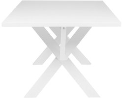 Eettafel Rechthoek 180x100x76 cm Scandinavisch Design – Mat Wit MDF Tafelblad met Houten Kruispoten – 6-8 Personen – Robuuste Moderne Tafel voor Keuken en Woonkamer – Abkantoor