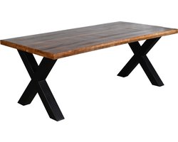 Eettafel rechthoek mangohout Xavier 160cm duurzaam tafel met X-poot mango eetkamertafel rechthoekig hout