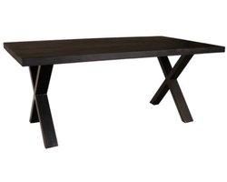 Eettafel rechthoek mangohout Xavier zwart 180cm duurzaam tafel met X-poot mango eetkamertafel rechthoekig hout