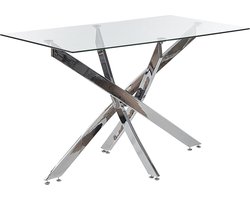 Eettafel Rechthoekig - Eetkamertafel - Gezellig dineren - Gehard glazen blad - 120 x 70 cm - Zilver