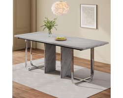 Eettafel Rechthoekig - Grote Tafel - Samen Eten - Stabiele Metalen Poten - 180x80x75cm - Grijs