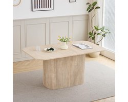 Eettafel Rechthoekig - Keukentafel Landhuis - Gezellig Tafelen - Zware Zuilvoet - 160 cm - Geel Travertin