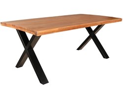 Eettafel rechthoekig mangohout Xavier 180cm duurzaam tafel met X-poot mango eetkamertafel rechthoek hout