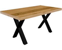 Eettafel rechthoekig mangohout Xavier lichtbruin 160cm duurzaam tafel met X-poot mango eetkamertafel rechthoek hout