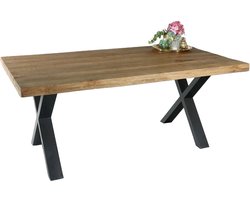 Eettafel rechthoekig mangohout Xavier lichtbruin 180cm duurzaam tafel met X-poot mango eetkamertafel hout