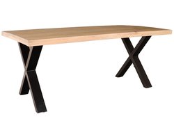 Eettafel rechthoekig mangohout Xavier lichtbruin 180cm duurzaam tafel met X-poot mango rechthoekige eetkamertafel hout