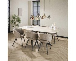 Eettafel Romano Deens ovaal travertin keramiek 180 cm - Beige
